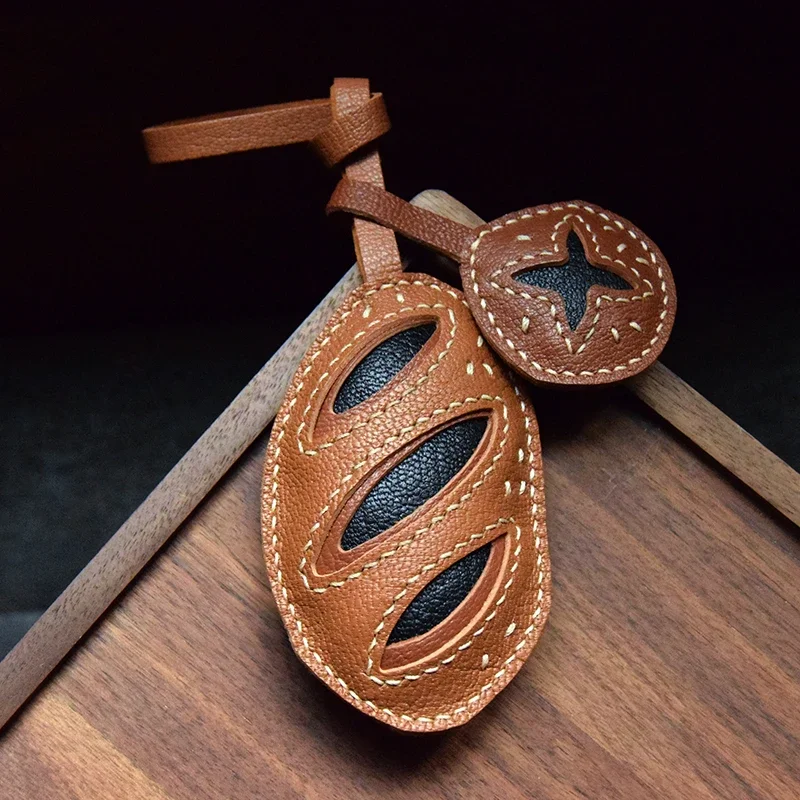 

Handmade Leather Bread KeyChain Bag Charm