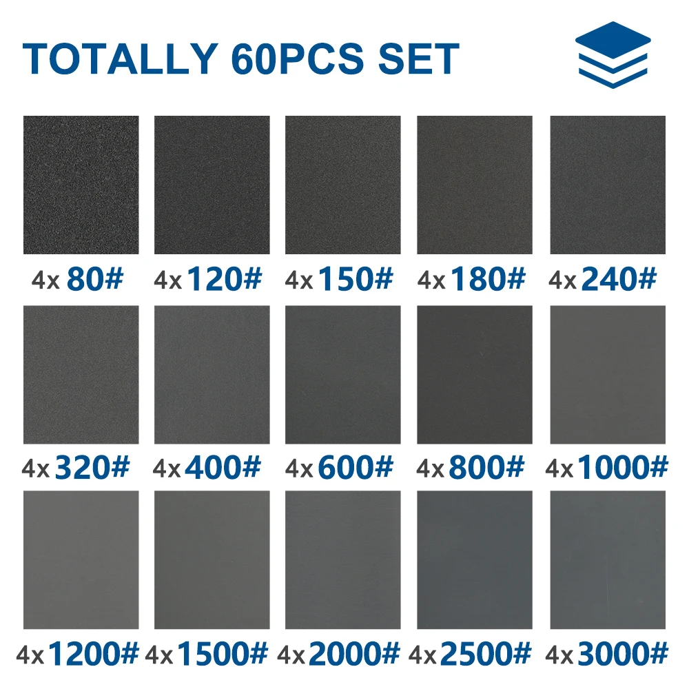 CMCP 60 قطعة/المجموعة/المجموعة من ورق الصنفرة 80-30000 حصى ورق الرمل المائي/ورق الصنفرة الجافة أدوات جلخ للخشب الرملي تلميع المعادن