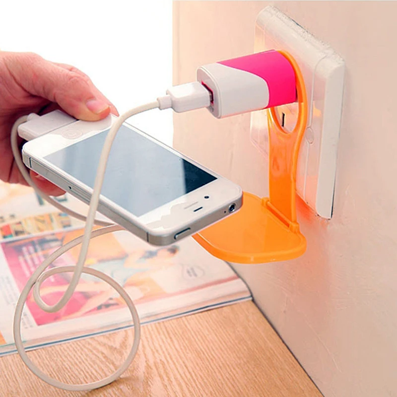 1 PC Phone Holder Portable Fold Wall Charger Charging Hang Mount Holder for Mobile Cell Phone