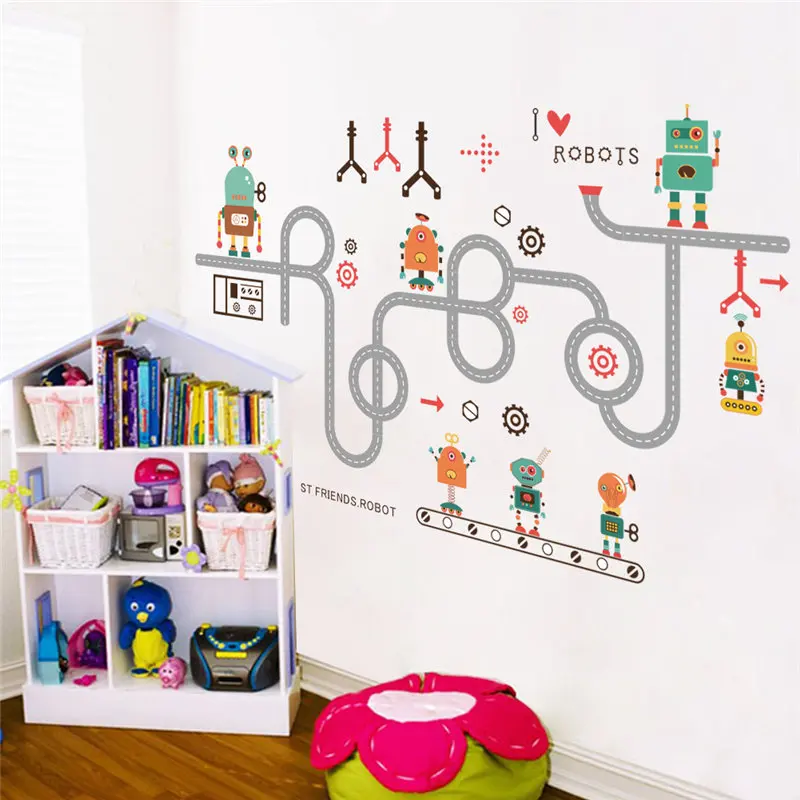 

Cartoon Robots Wall Sticker For Kindergarten Kids Room Bedroom Home Decor 3d Pvc Mural Art Diy Boys' Wall Decal