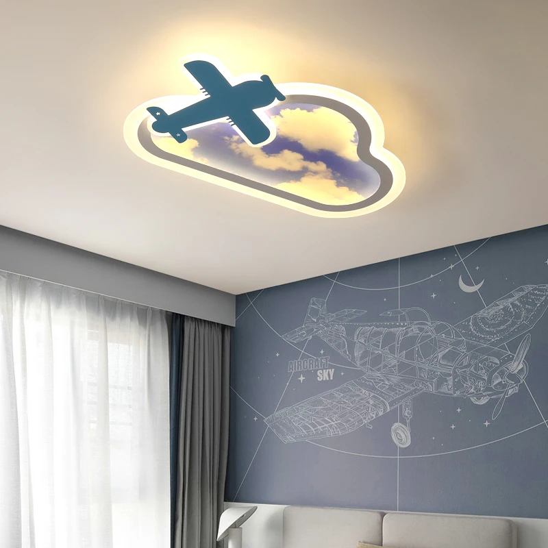 Imagem -05 - Lustres para Sala de Estar Crianças Menino Estudo Luz Decoração para Casa Céu Azul Abajur Iluminação Interior Regulável com Lâmpadas Avião