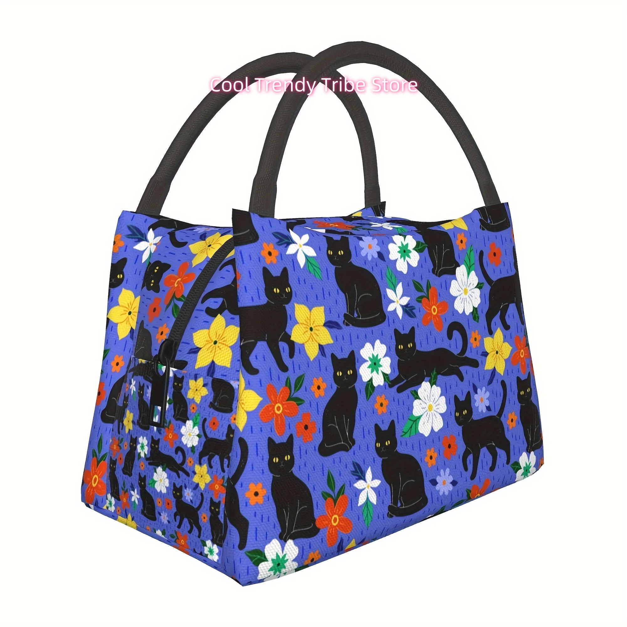 Insulated Lunch Bags for Men And Women, Reusable Large Tote Bags with Thermal Sealing Zippers, Featuring Designs Like Black Cats