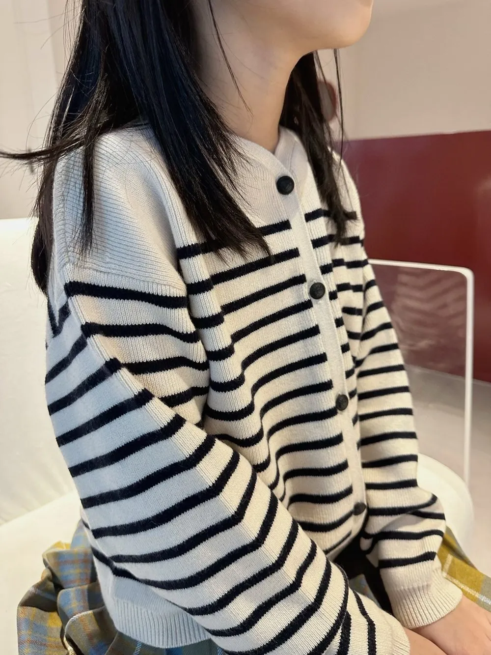 

baby winter clothes 100% wool girl sweaters Striped pattern cherry embroidery cardigan Classic minimalist girls sweater coat