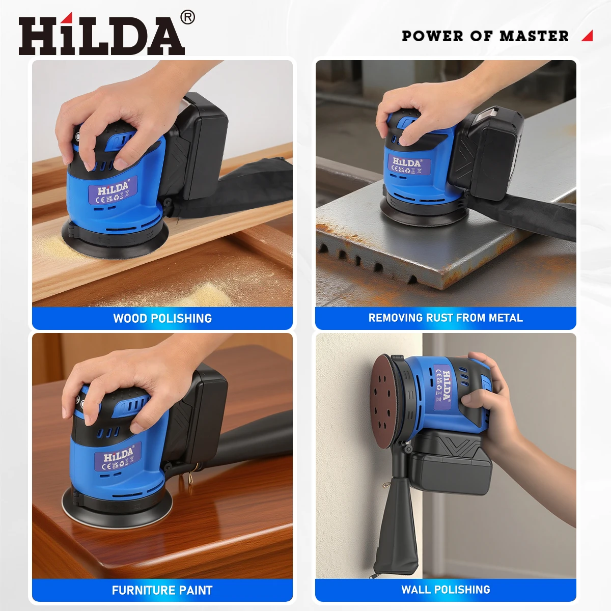 ماكينة صنفرة احترافية من HILDA مع 8 ورق صنفرة وثلاث سرعات للتحكم في جدران النجارة المعدنية لبطارية ماكيتا 21 فولت #5