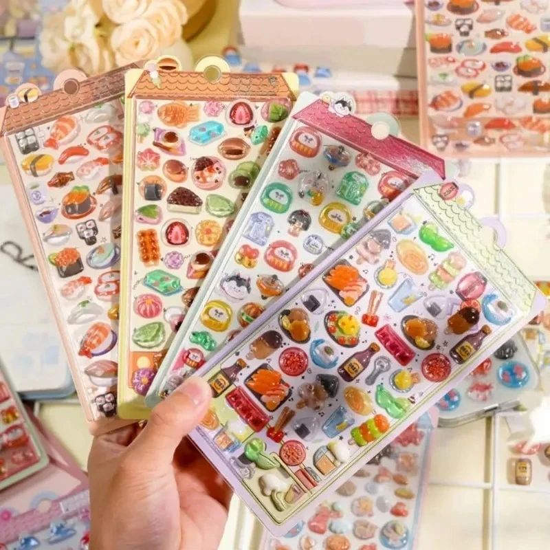 Adesivos inchados com tema japonês 3d sushi sobremesa montanha adesivos kawaii peixinho colorido mini decalques para decorações de laptop diy