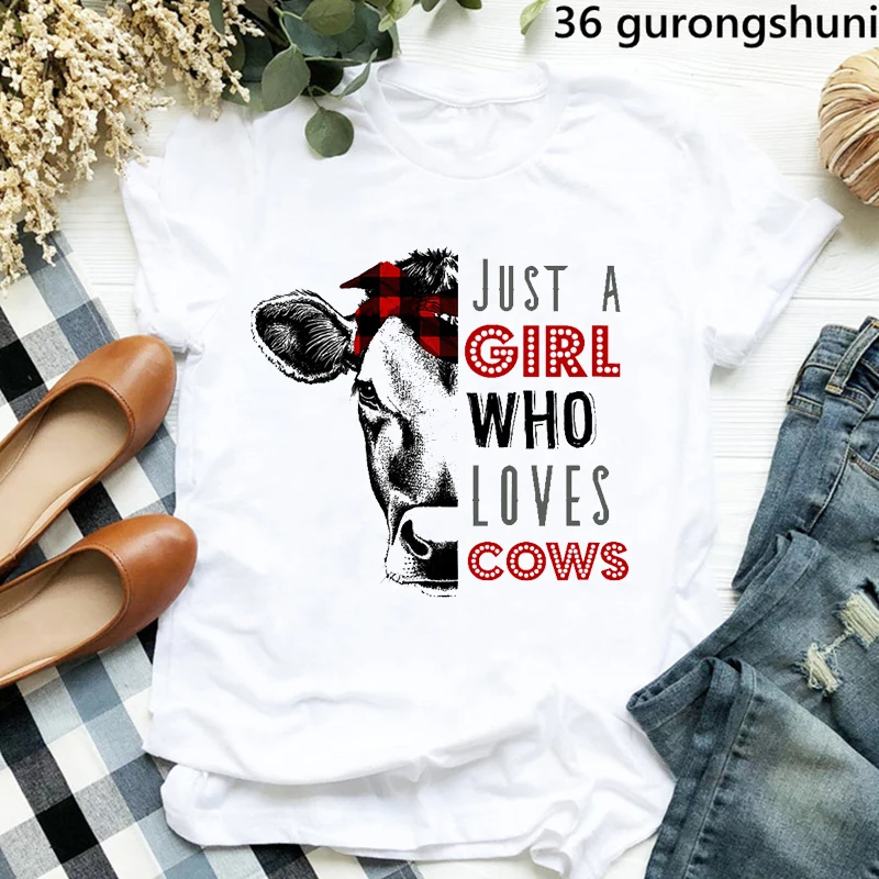 Just A Girl Who Loves Cows T-Shirt Cow T Shirt Women Clothes Female Clothing Short Sleeve T-Shirts Harajuku Streetwear Tops