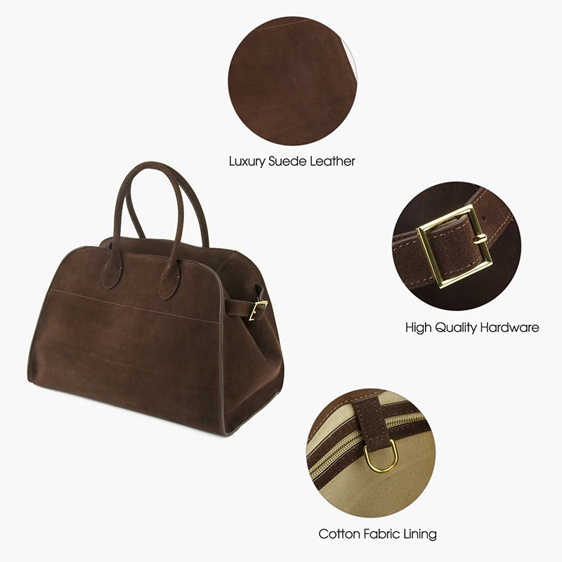 Donna-in Natural Cow Suede Women Casual Tote Bag Genuine Leather Women Handbag Large Capacity for Travel Commute