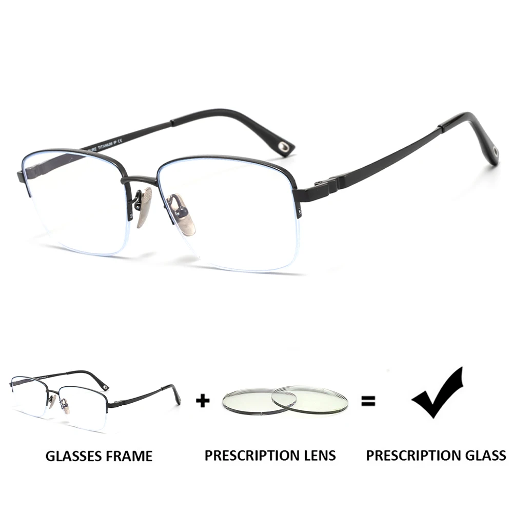 Gesruny Titanium Semi Rim Frame Durable Quality Anti Blue Light Customizable Prescription Glasses Myopia Glasses for Men Women