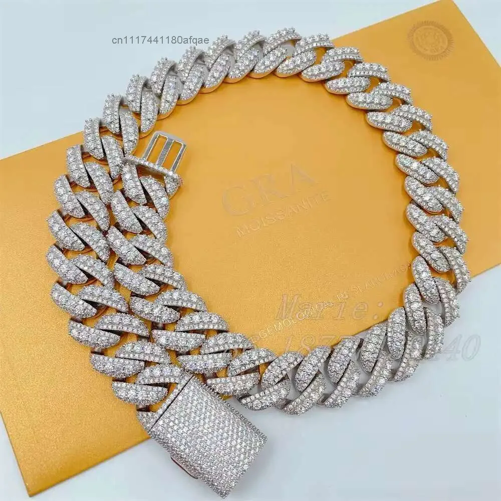 20mm Width S925 Moissanite Cuban Link Bracelet Hip Hop Jewelry Iced Out.