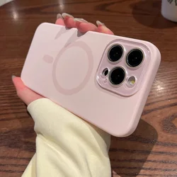 Crystal lens film liquid silicone magsafe charging phone case for iPhone 16 15 14 13 12 Pro Max magnetic shockproof soft cover