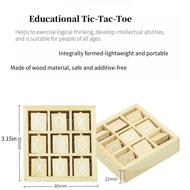 Wooden Tic-Tac-Toe Board Game Insteresting Tabletop Game Toys Kids Party Favors Toys Portable tictactoe game