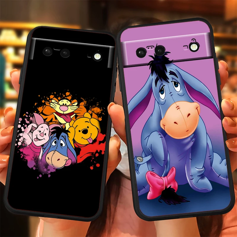 Disney Winnie The Pooh Pig For Google Pixel 9 8 7A 7 6A 6 5A 5 4 4A XL 5G Black Silicon Shockproof Shell Funda Phone Case