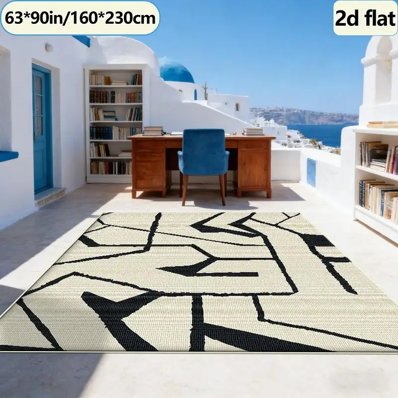 Modern Black and Beige Abstract Line Art Carpet Bohemian Style Non-Slip Carpet Home Living Room Floor Mat