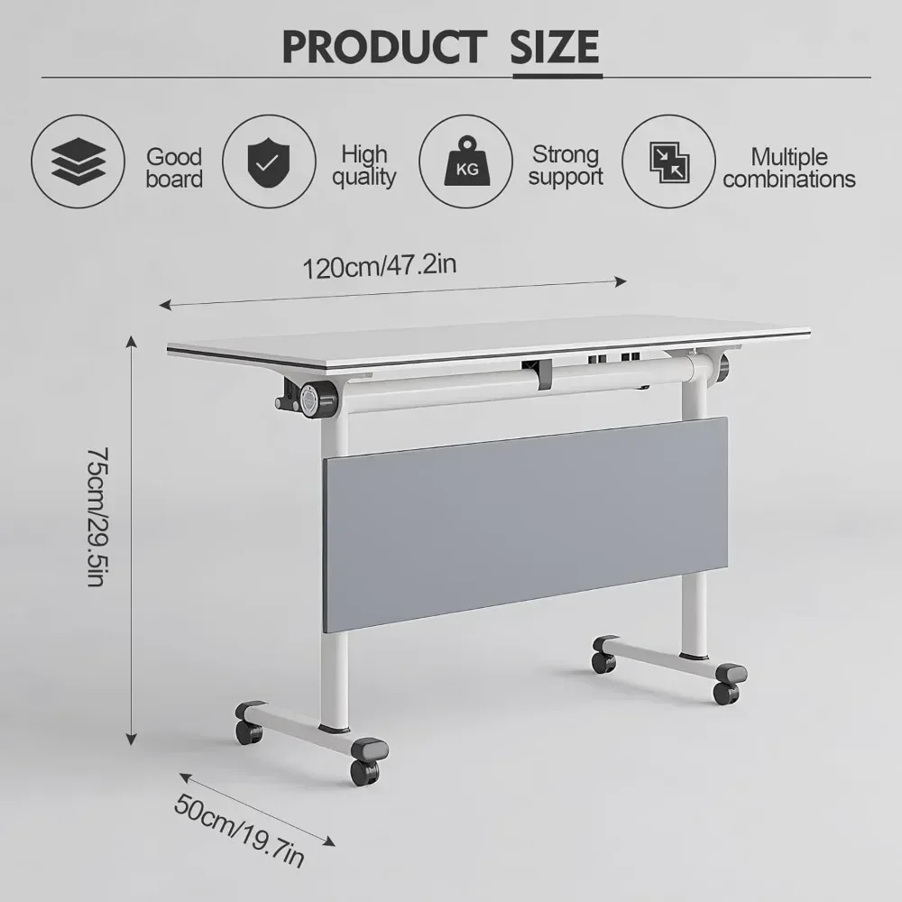 Conference Room Table, Large Folding Conference Table for 10-15 People, Training Tables with Caster Wheels, Wooden Meeting Table