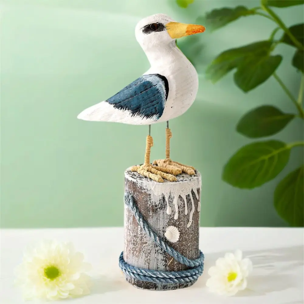 

Elegant Mediterranean Style Wooden Seagull Craft Vintage Seaside Theme Seabird Ornament Handmade Seagull Model Coffee Table
