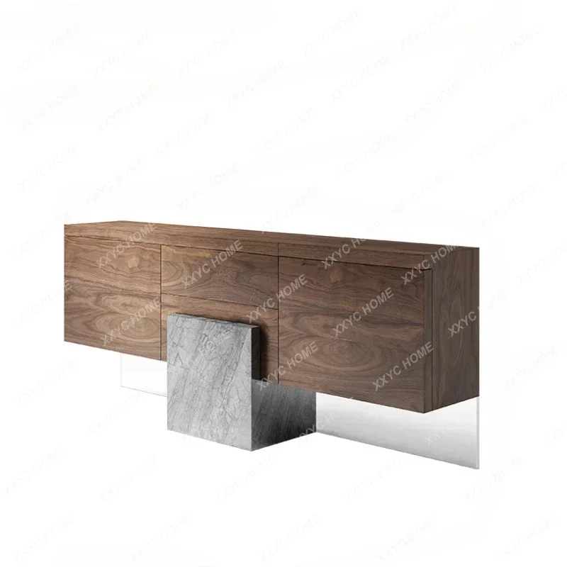 

Q French Retro Marble TV Cabinet Living Room Simple Modern Chinese Style Exhibition Hall Walnut Furniture