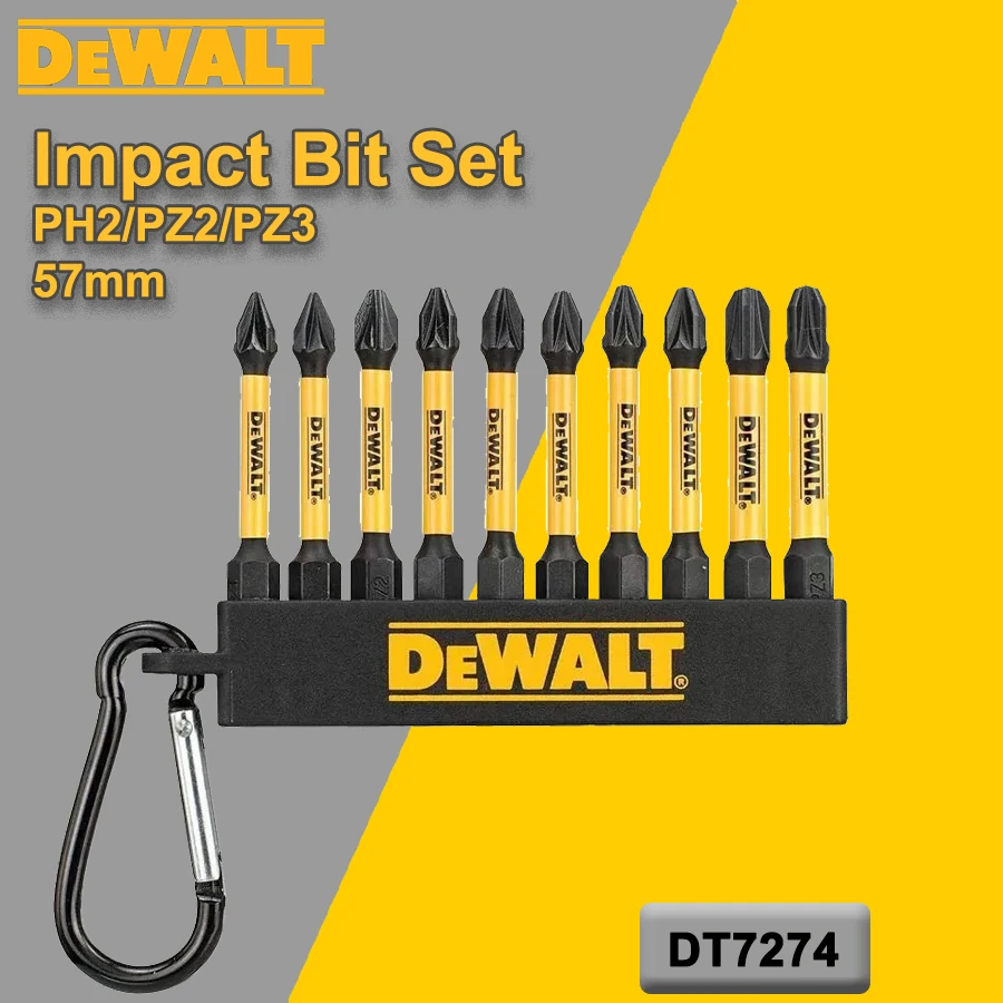 DEWALT 10PCS Bit Set High Impact FLEXTORQ Screw Driving Keyring PZ1 PZ2 PH2 57mm High Speed Steel Power Tool Accessories DT7274