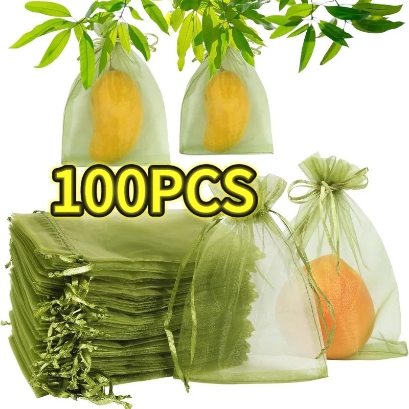 1-100PCS Fruit Protection Bags Plant Grow Bags Garden Anti-Bird Netting Mesh Bag Vegetable Strawberry Bags Garden Tools Reusable