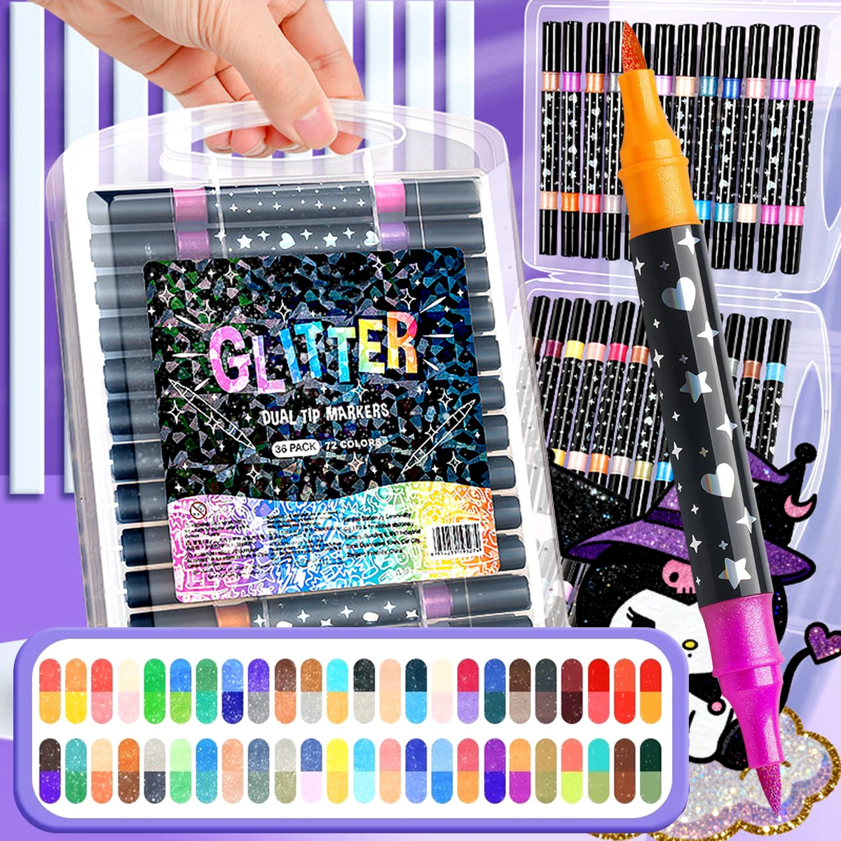 96 Farben Dual Brush Tip Glitter Art Markers Metallic Paint Marker Set Stifte DIY Handwerk Geburtstagskarten, Herstellung von Postern, Album