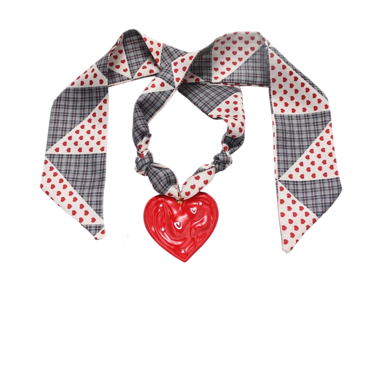 بيان قلادة كبيرة على شكل قلب وشاح حريري للنساء من الفولاذ المقاوم للصدأ هدية مجوهرات حمراء بالتنقيط بالزيت