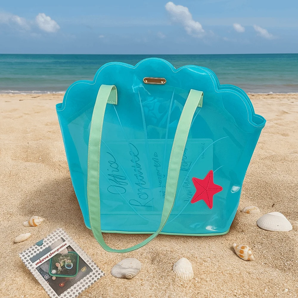 

Cute Kawaii PVC Transparent Shell Bag Waterproof Portable Beach Shoulder Bag Star Storage Bag Travel Tote Bag Swimming