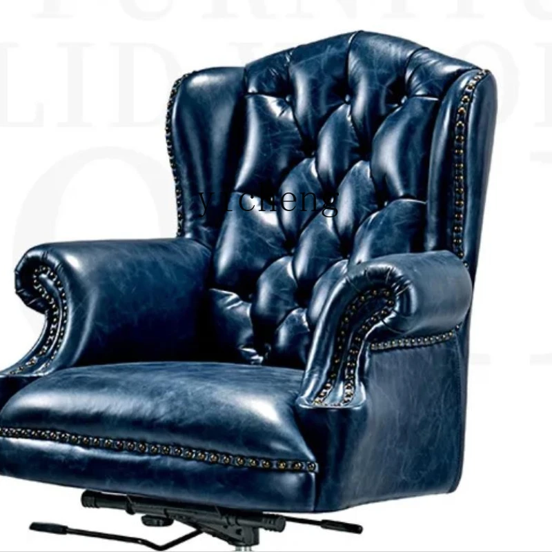 

Genuine Leather Executive Chair European Style Reclining Office Chair Comfortable Long Sitting Office Backrest Chair
