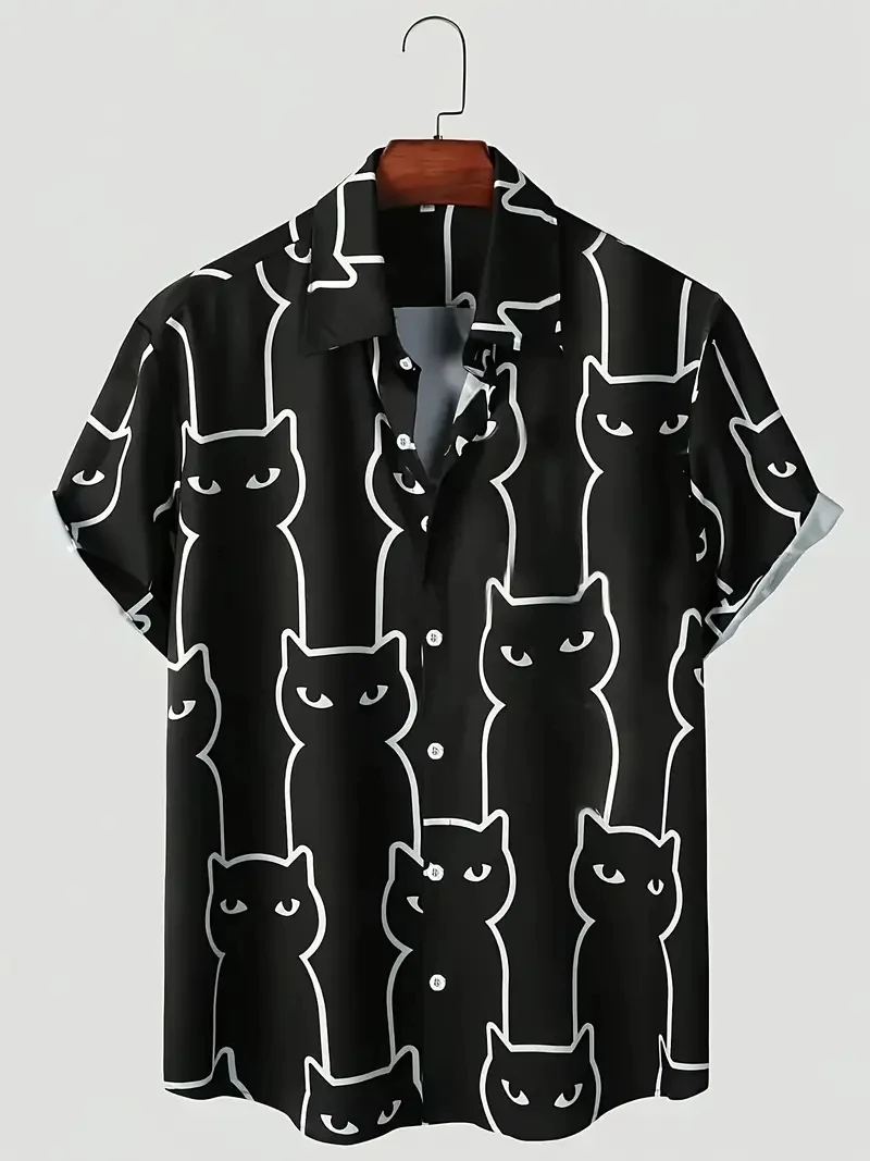 

Men's 3D Printed Short-sleeved Shirt Mystical Cat Pattern Hawaiian Shirt Fashion Trend Men's Short-sleeved Tops Men's Clothing