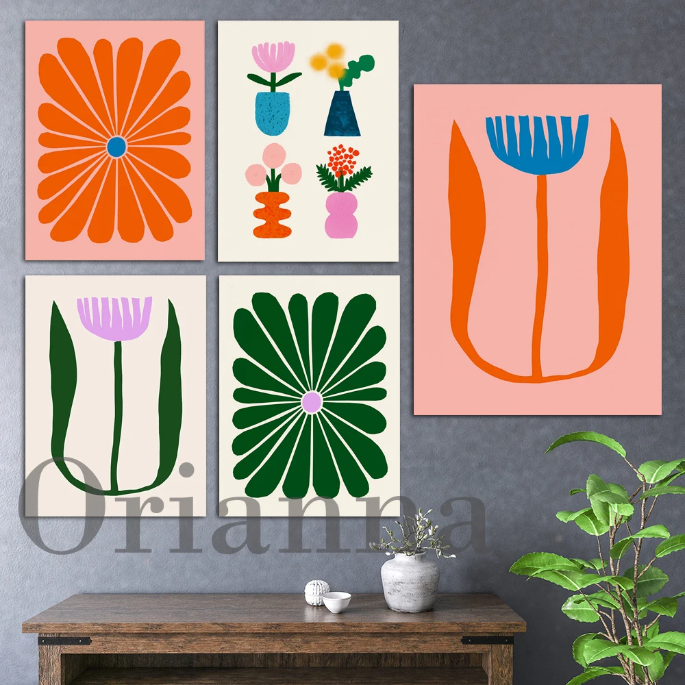 Matisse Colorful Plant Flowers Vases Pink Red Green Purple Orange Blue Prints Posters Home Living Room Bedroom Decor Painting