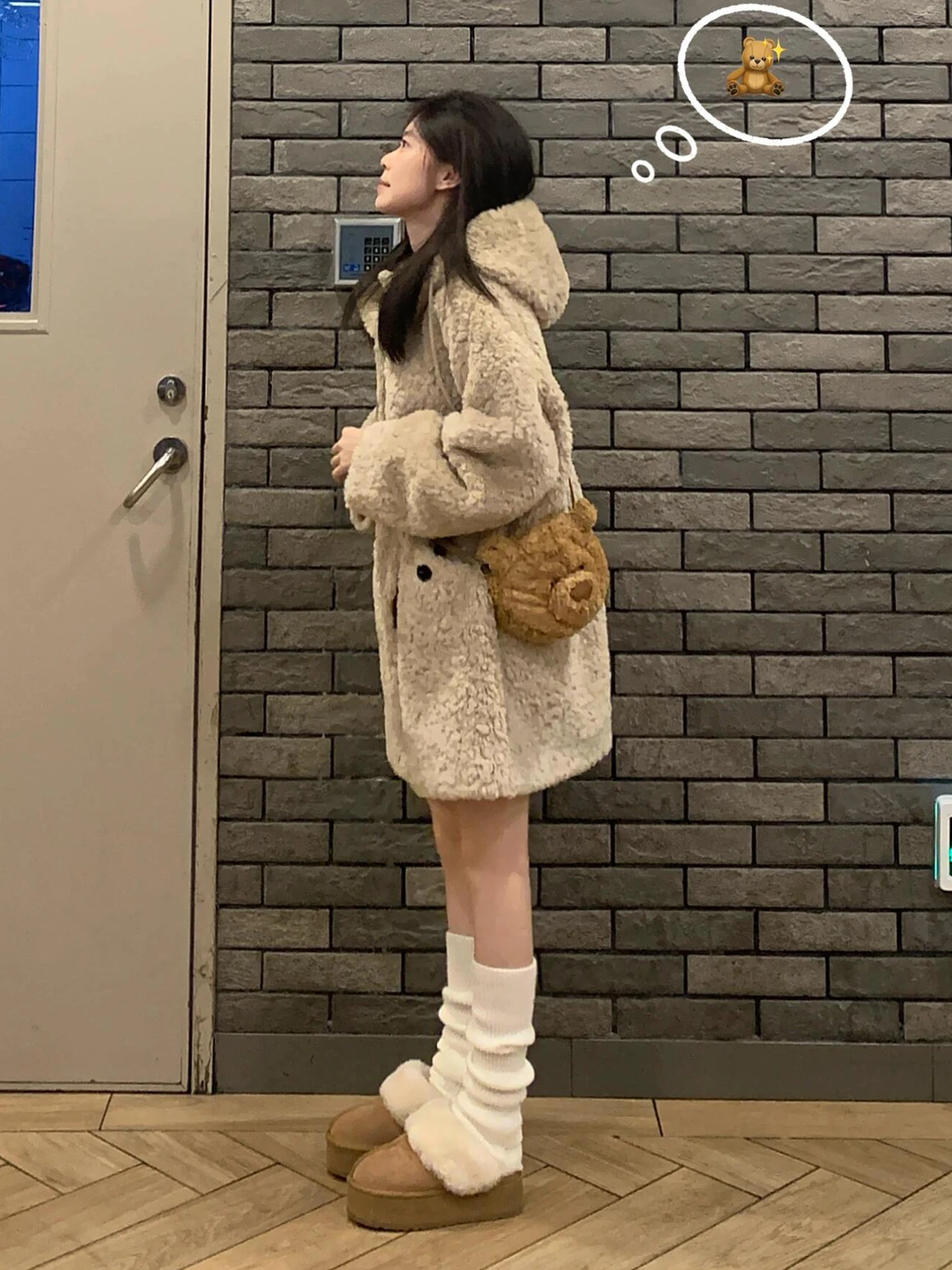 Jaet coreano Sle Fce forrado de piel de cordero para mujer Otoño Invierno nuevo abrigo de talla grande de longitud media con capucha