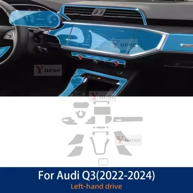 

For Audi Q3 2022 2023 2024 Car Interior Door Center Console Media Dashboard Navigation TPU Anti-scratch Protector Film