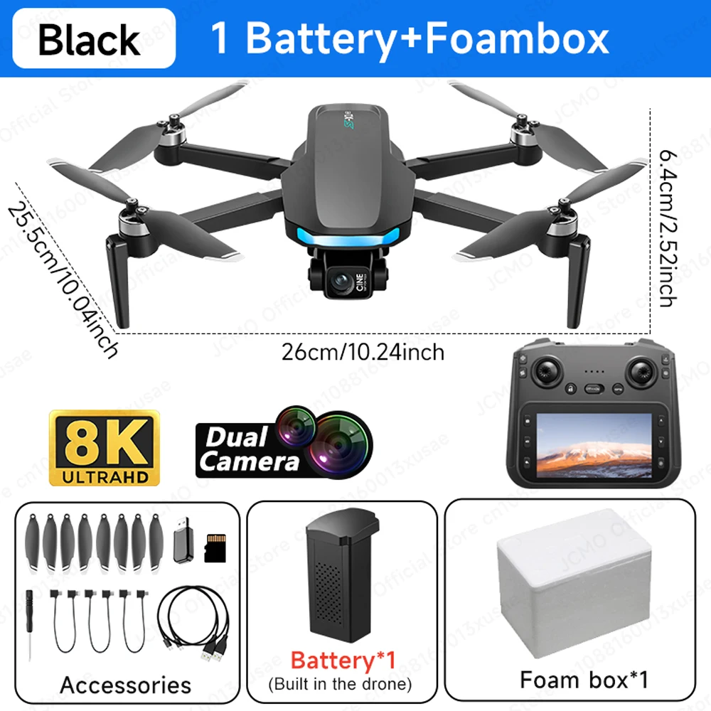 JCMO S-X1 3-assige Gimbal Camera Drone 8K 50fps Professionele Dual Camera GPS Borstelloze Motor Opvouwbare 5G Wifi Afstandsbediening Quadcopter