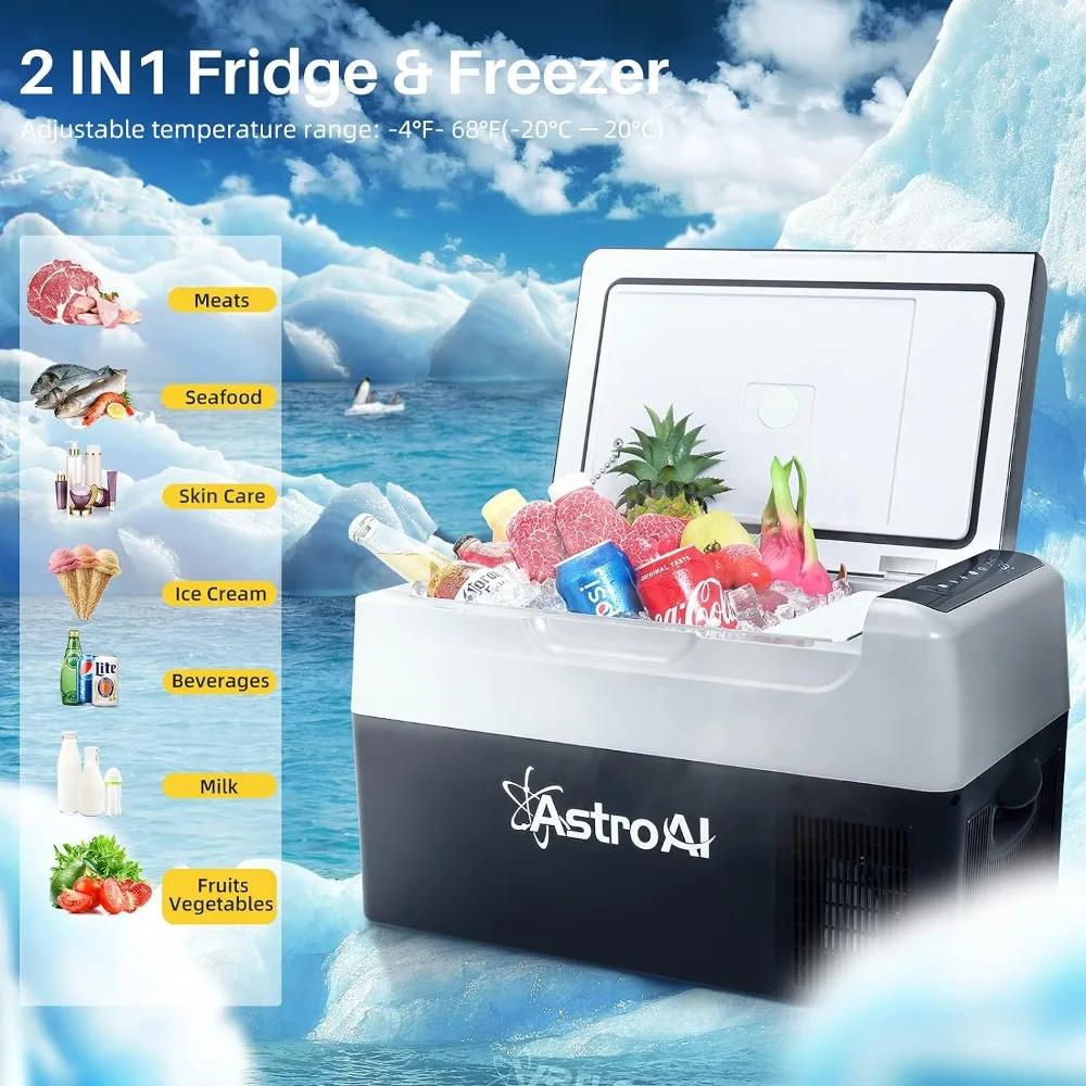 Car Refrigerator Cooler, 12V Portable Freezer Camping Fridge Cooler (-4℉~68℉) with 12/24V DC & 110V AC, Refrigerator Cooler