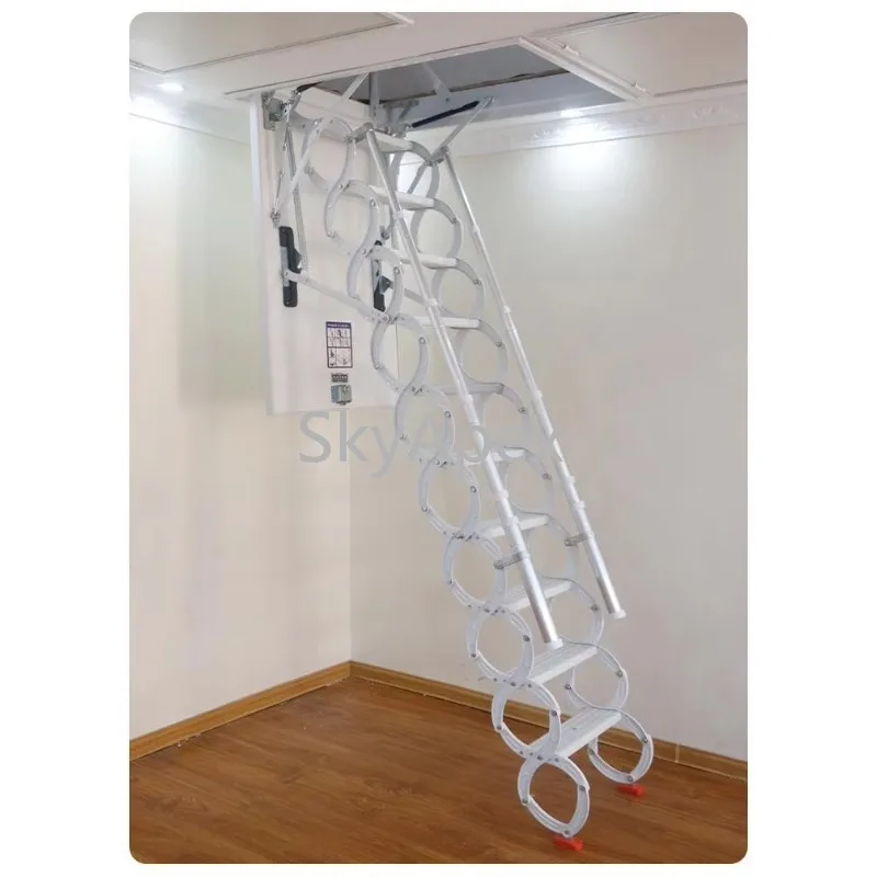 Ceiling Mounted Retractable Folding Zip Step Attic Ladders Heavy Duty Anti Rust Easy Install For Home Loft Storage Safe Non Slip