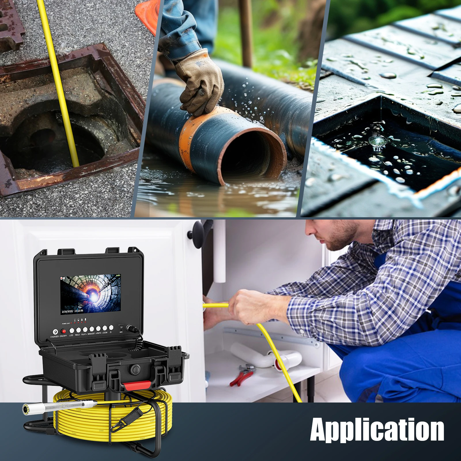 7 Inch Sewer Inspection Camera, 17MM Drain Piping Endoscope Camera IP68 Waterproof Industrial Sewer Camera with 12 LEDs 32GB DVR