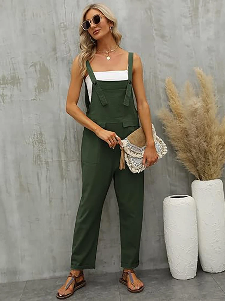 Wide Leg Jumpsuit Women Sleeveless Twisted Knot Cotton Linen Strappy Pants with Pockets Casual Solid Suspender Overalls Rompers