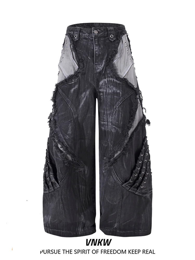 

Retro American Desert Sle Men's And Women's Loose Fit Wide Leg Jeans Autumn Winter Design Sense Tear Knife Jeans Casual