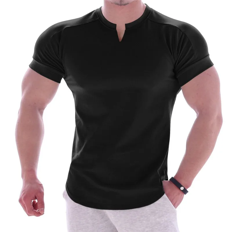 

Muscle Fitness Dog Solid Cotton Short Sleeved Men's Round Neck Running Casual Basketball Loose Fit T-shirt