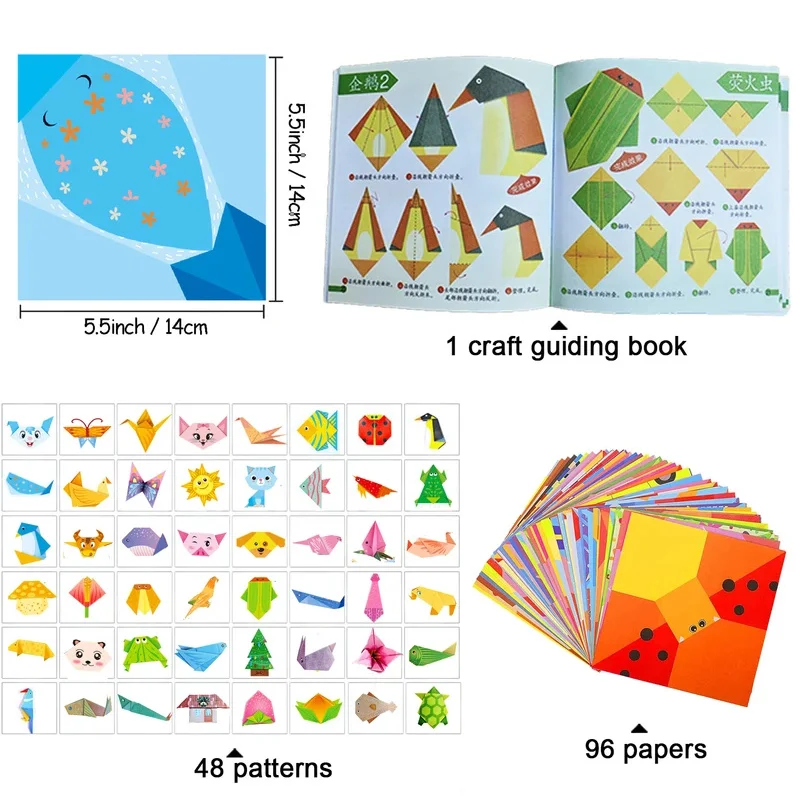 Origami Kit with 30/96 Sheets Paper & Guide Book, DIY Craft Art for Beginners Kids Children Boys Girls