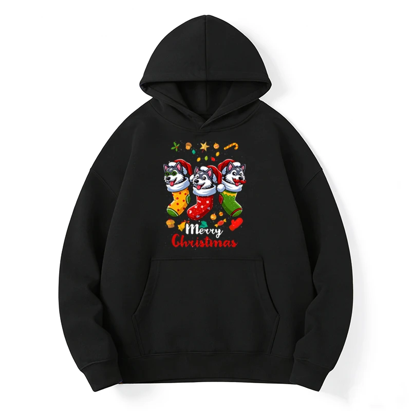 Husky Babbo Natale Calza natalizia Cane X-Mas Cani Felpa Felpa con grafica divertente Felpa con cappuccio Felpa con cappuccio natalizia divertente