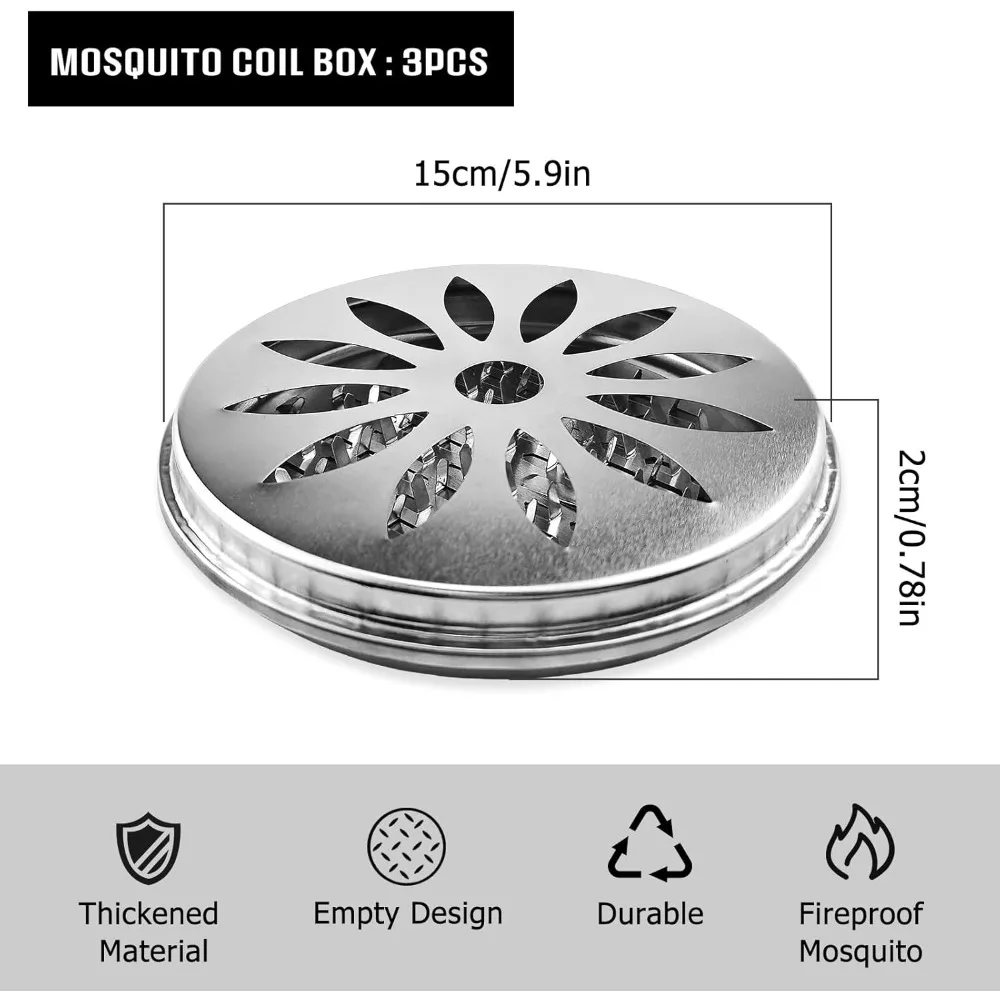 3 Mosquito Coil Brackets, External Mosquito Spiral Door, Stainless Steel Mosquito Spiral Box, Used for Home, Garden, Camping