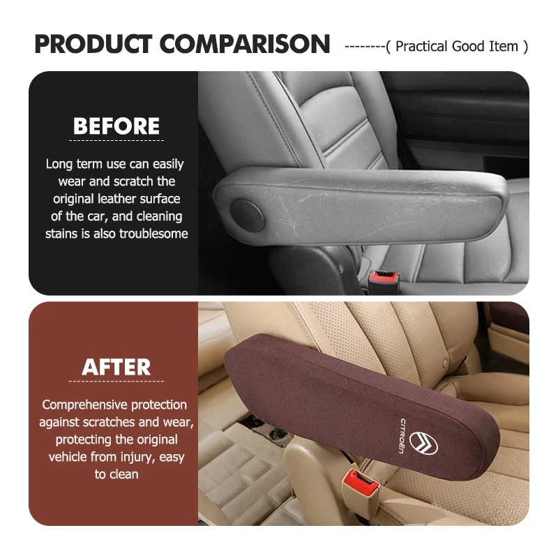 Universal Car Seat Armrest Protector Cover Decorative Accessories For Citroen C4 C3 C5 C1 C2 C6 VTS C4L DS3 DS4 DS5 Grand - view 3