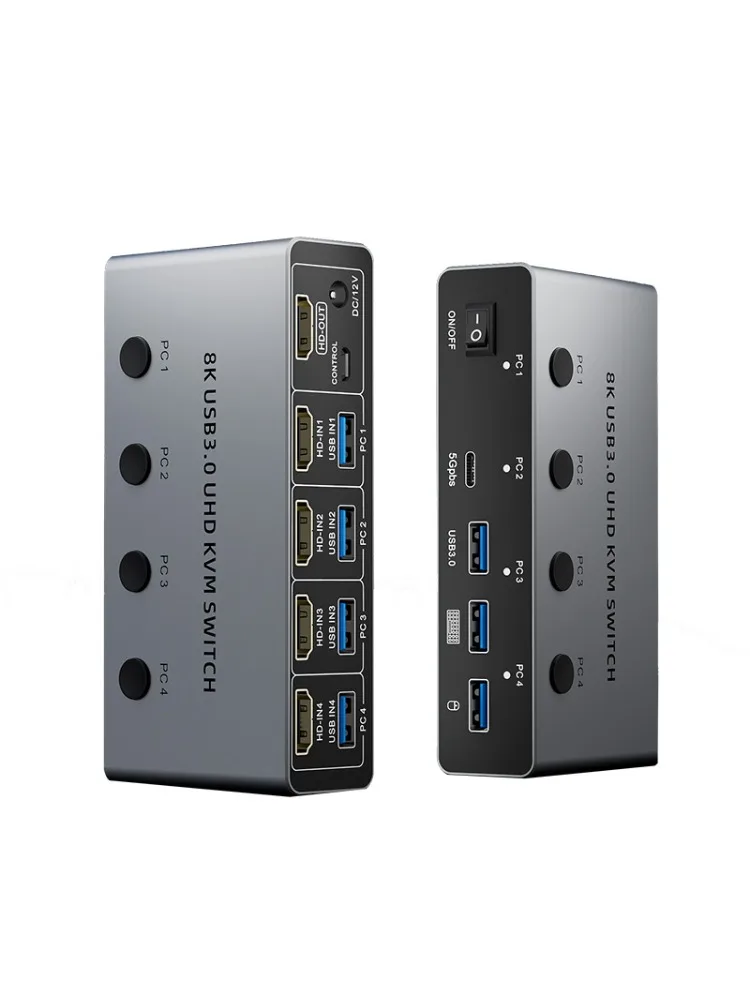 Przełącznik KVM HDMI 2.1 8K 60Hz dla 4 komputerów, przełącznik 4-portowy USB 3.0 4K@120Hz dla 4 komputerów, możliwość współdzielenia klawiatury, myszy, dysków twardych i drukarki. — zdjęcie produktu 7