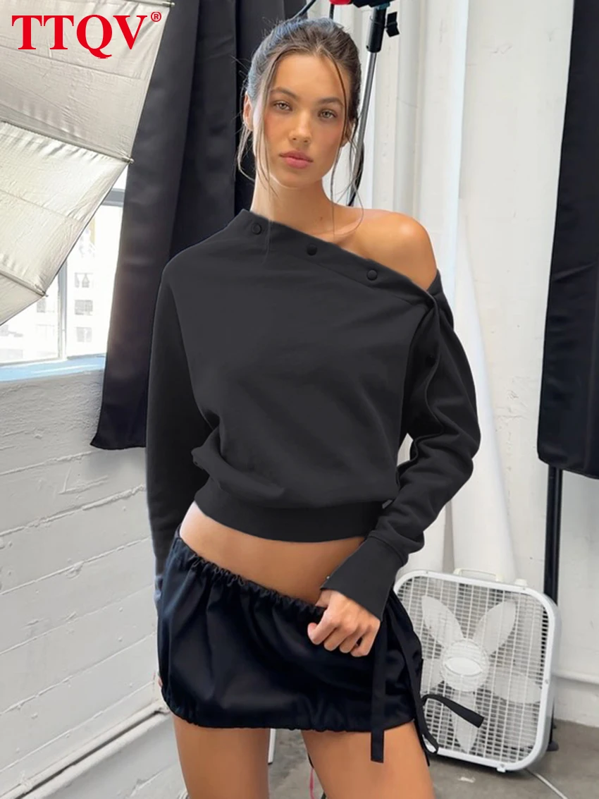 

TTQV Fashion Loose Black Women Shirt 2026 Casual Slanted Collar Long Sleeve Shirts Elegant Classic Solid Top Female Clothing
