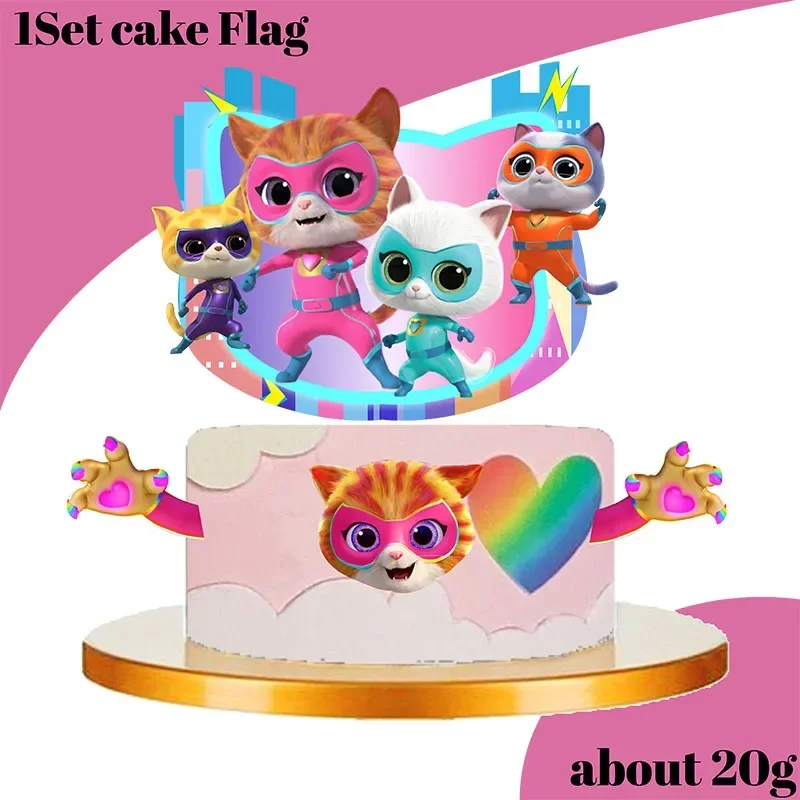 Superkitties Theme Birthday Party Decorations Cake Topper Birthday CUP PLATE Straw Swirls Stickers  KidsParty Supplies Decor