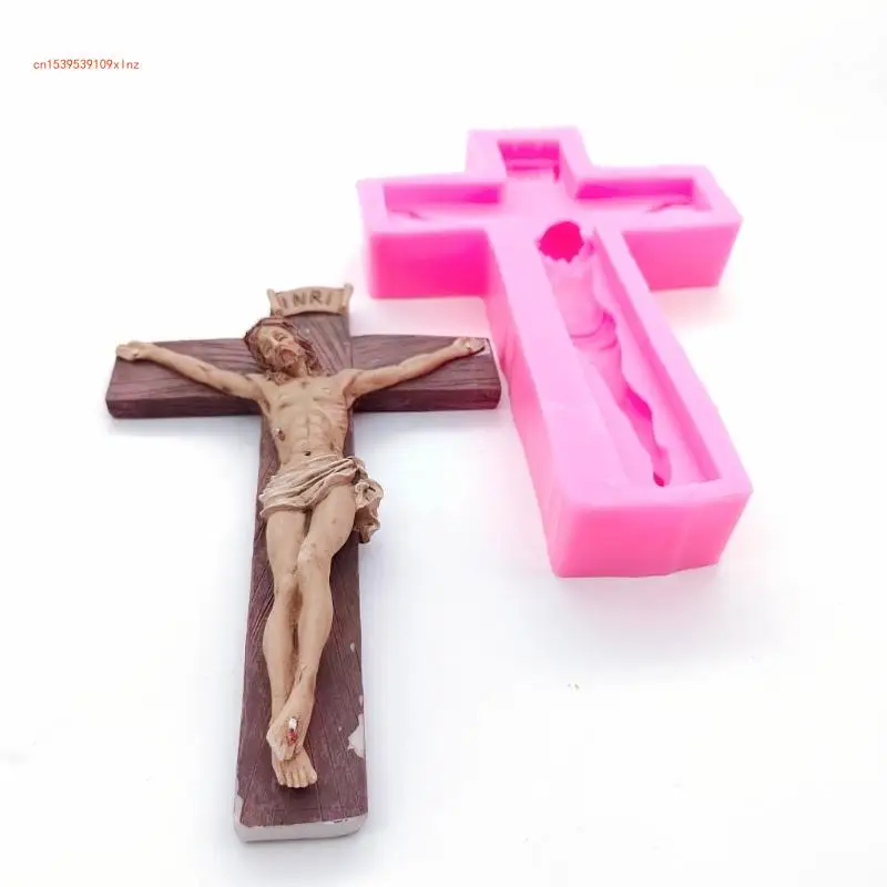 Molde fundição resina epóxi crucifixo Jesus, molde pingente parede cristal para artesanato DIY