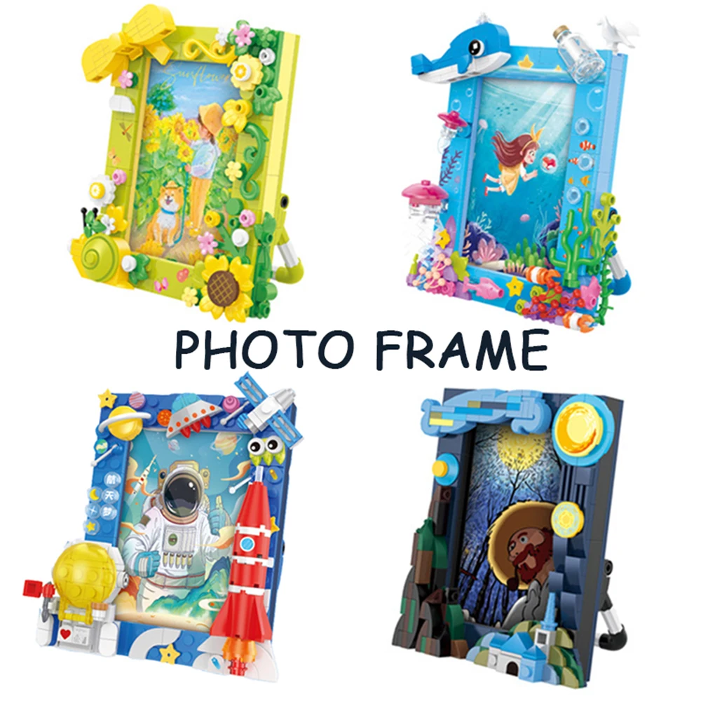 

Creative The Starry Night Photo Frame Building Block Sunflower Picture Articles Decorations Assemble Bricks Toys Gift For Kids