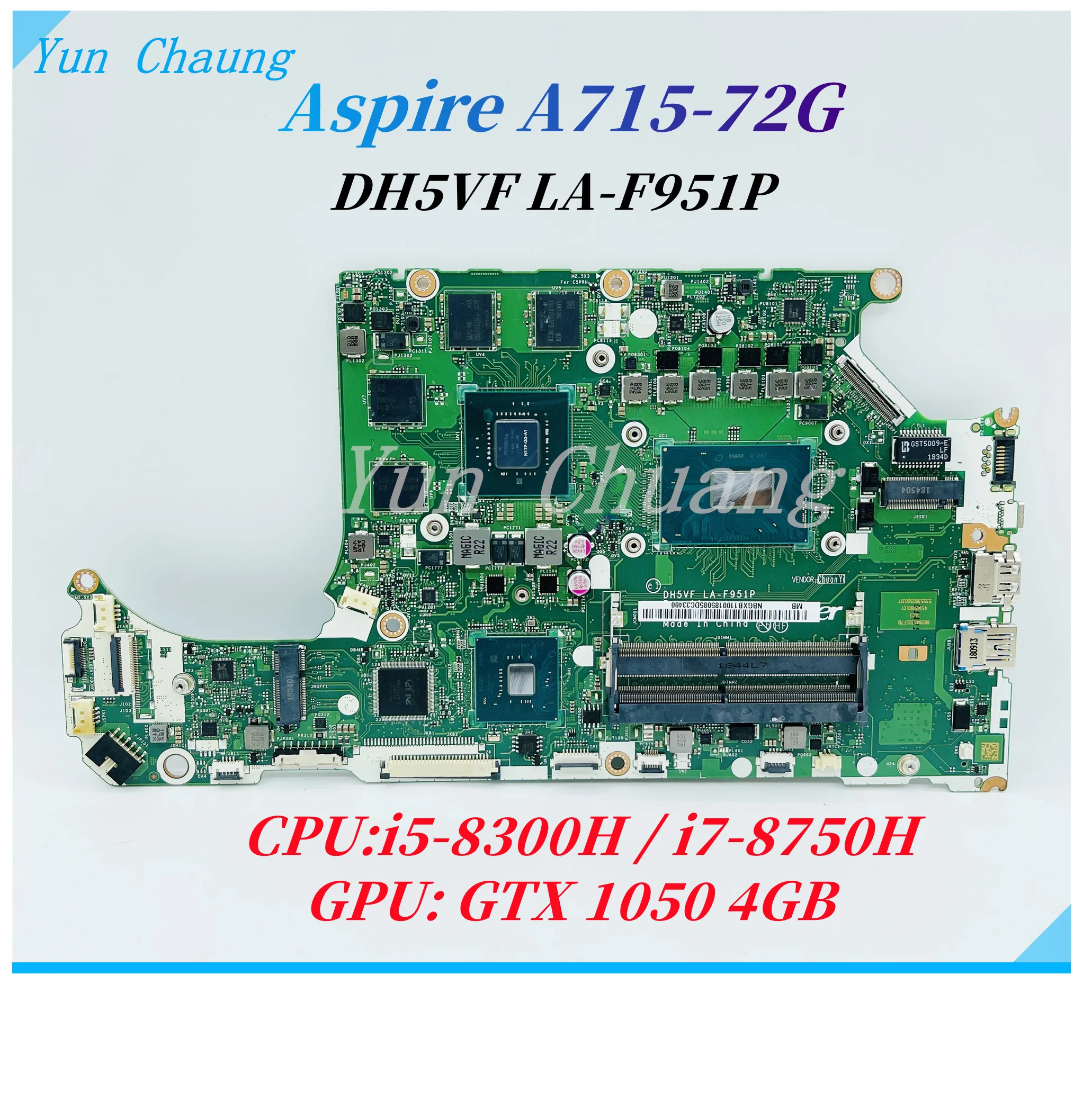 DH5VF LA-F951P REV:1A Mainboard For Acer Aspire A715-72G Laptop Motherboard With i5-8300H/i7-8750H CPU GTX1050 4GB GPU 100% work