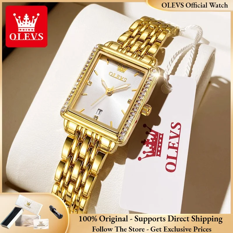 

OLEVS 9995 Quartz Women Watch Luxury Classic Diamond Square Women Watch Gold Date Watch Waterproof Night Light Watch Reloj Mujer