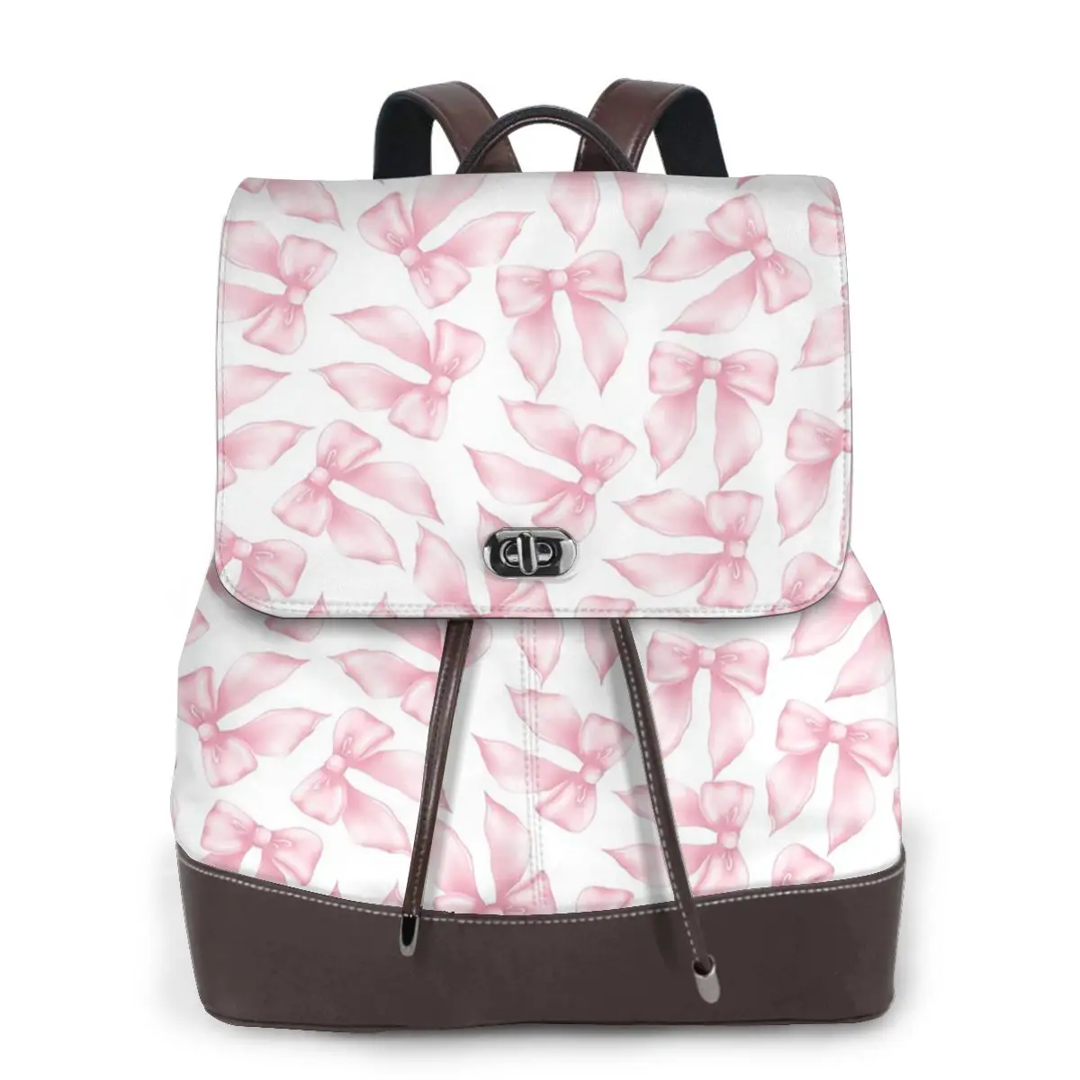Cochuette Pink Bow Bliss-pattern Bookbag School Student Bags Hiking Travel Daypack for Women Fashion Derma Backpack