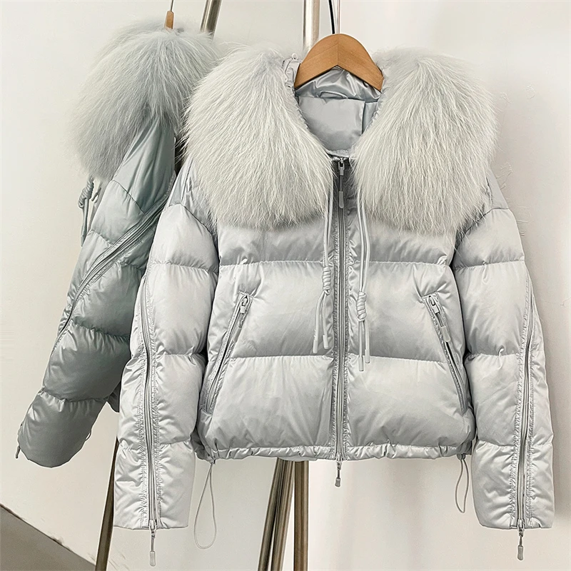 

2025 Winter New Style NaturalRaccoon Fur CollarWhite Duck Down Jacket High-Quality Women'sShort Thick Warm and Stylish Outerwear